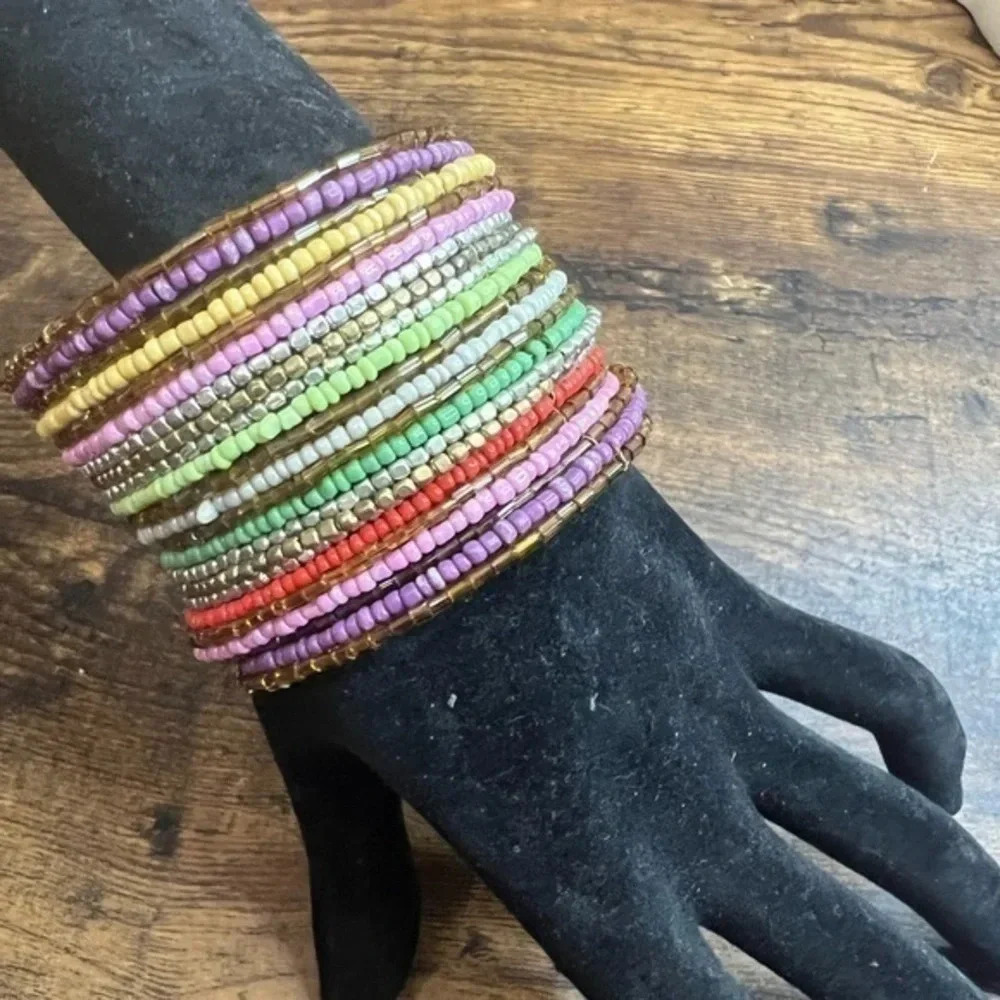 Rainbow  Colored Multi-stand Beaded Stretch Bracelet